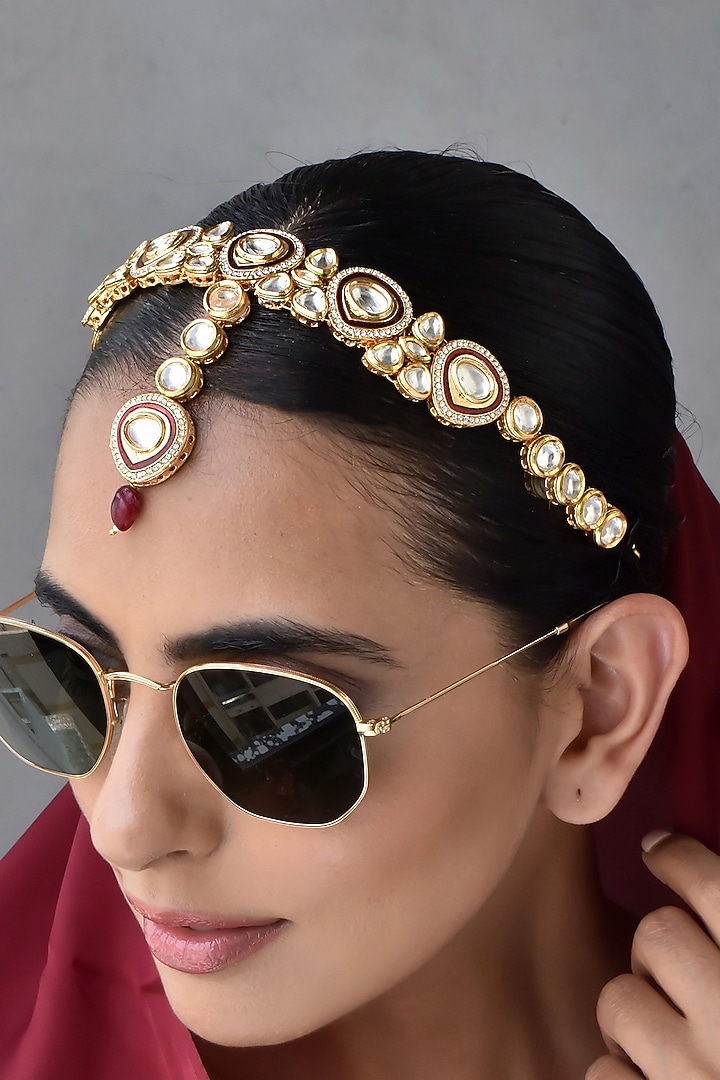 Gold Finish Kundan Polki Mathapatti by Swabhimann Jewellery at Pernia's Pop Up Shop