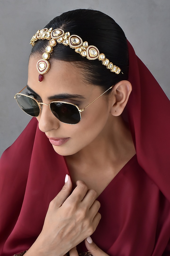 Gold Finish Kundan Polki Mathapatti by Swabhimann Jewellery at Pernia's Pop Up Shop