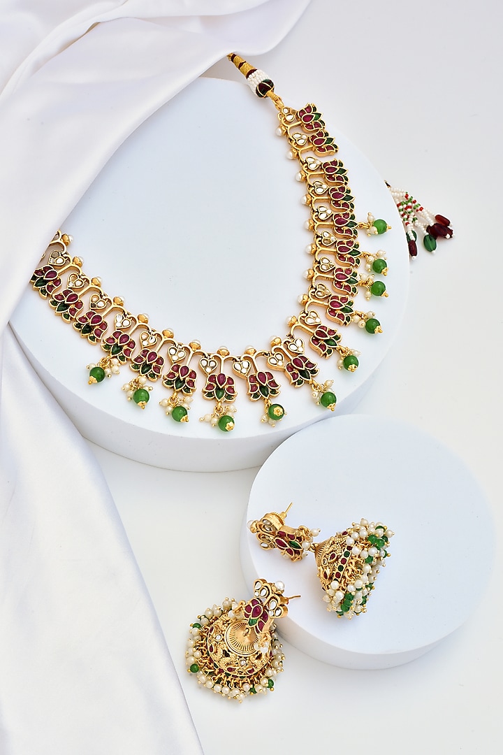 Gold Finish Kundan Polki & Jadau Necklace Set by Swabhimann Jewellery at Pernia's Pop Up Shop
