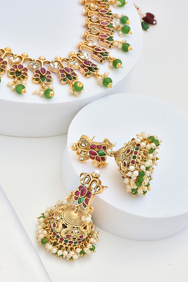 Gold Finish Kundan Polki & Jadau Necklace Set by Swabhimann Jewellery at Pernia's Pop Up Shop