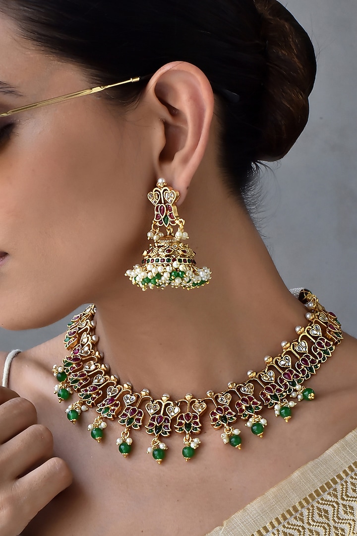 Gold Finish Kundan Polki & Jadau Necklace Set by Swabhimann Jewellery at Pernia's Pop Up Shop
