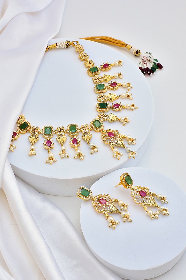 Gold Finish Kundan Polki & Jadau Necklace Set by Swabhimann Jewellery at Pernia's Pop Up Shop