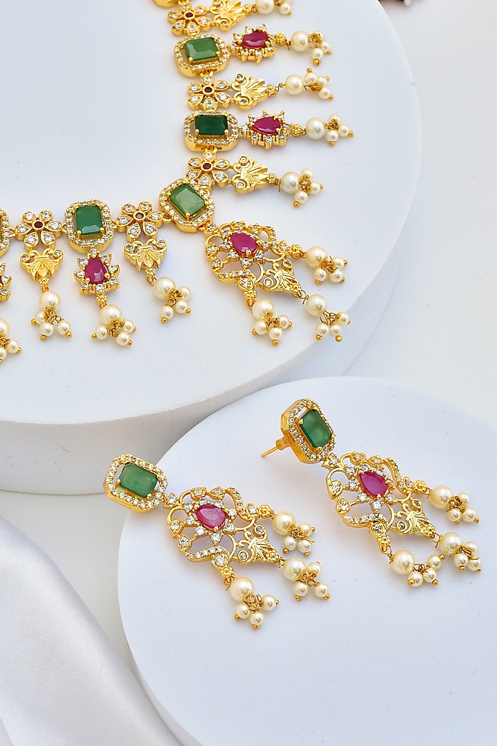 Gold Finish Kundan Polki & Jadau Necklace Set by Swabhimann Jewellery at Pernia's Pop Up Shop