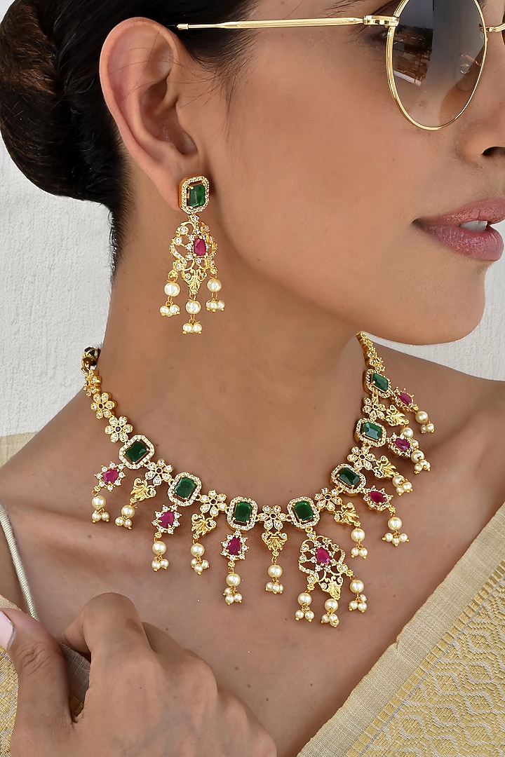 Gold Finish Kundan Polki & Jadau Necklace Set by Swabhimann Jewellery at Pernia's Pop Up Shop