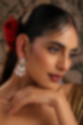 Rose Gold Finish Green Kundan Polki Chandbali Earrings by Swabhimann Jewellery at Pernia's Pop Up Shop
