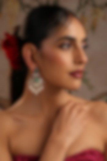 Gold Finish Green Kundan Polki Chandbali Earrings by Swabhimann Jewellery at Pernia's Pop Up Shop