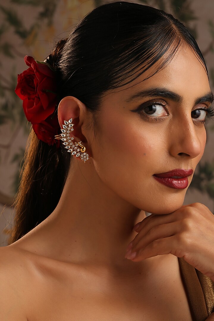 Gold Finish Kundan Polki Earcuffs by Swabhimann Jewellery at Pernia's Pop Up Shop