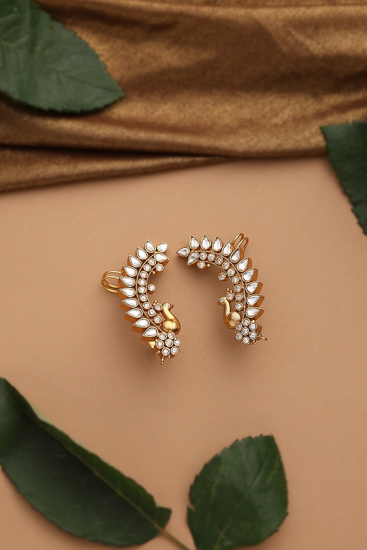 Gold Finish Kundan Polki Earcuffs by Swabhimann Jewellery at Pernia's Pop Up Shop