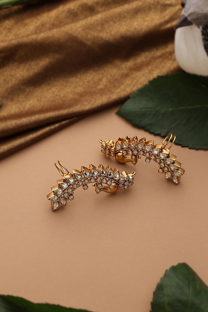 Gold Finish Kundan Polki Earcuffs by Swabhimann Jewellery at Pernia's Pop Up Shop
