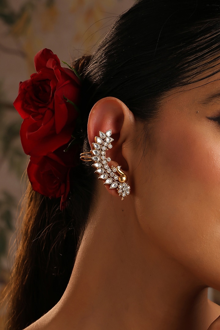 Gold Finish Kundan Polki Earcuffs by Swabhimann Jewellery at Pernia's Pop Up Shop