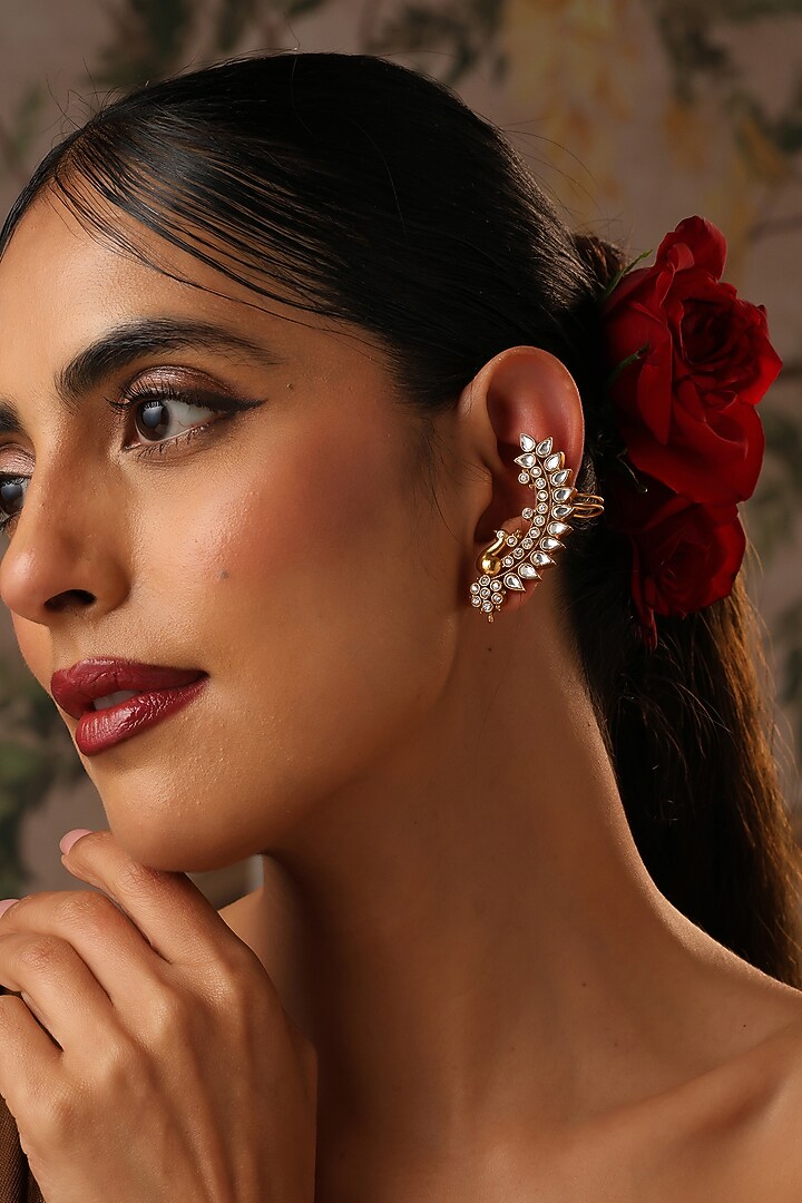 Gold Finish Kundan Polki Earcuffs by Swabhimann Jewellery at Pernia's Pop Up Shop