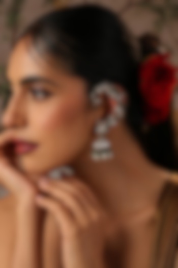 Gold Finish Green Kundan Polki Earcuffs by Swabhimann Jewellery at Pernia's Pop Up Shop