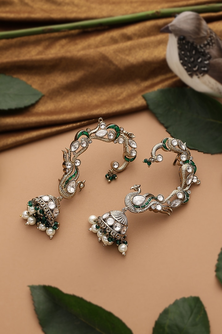 Gold Finish Green Kundan Polki Earcuffs by Swabhimann Jewellery at Pernia's Pop Up Shop