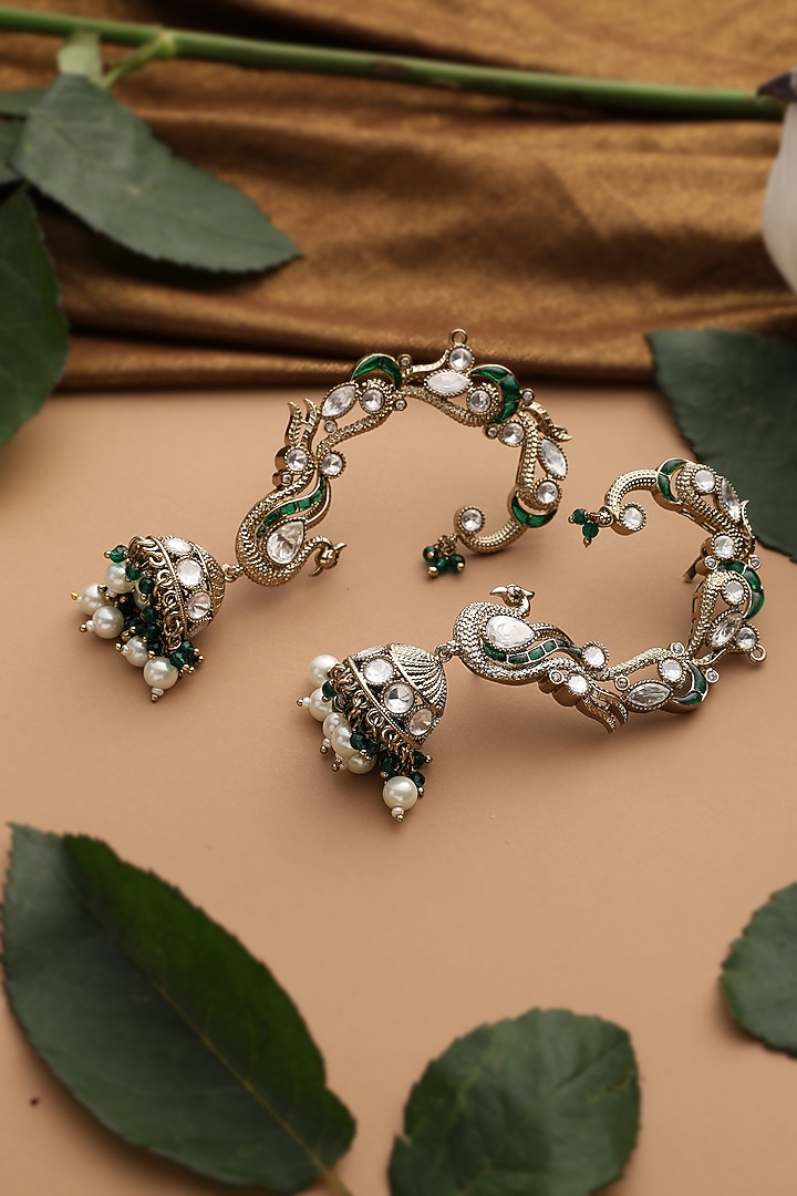 Gold Finish Green Kundan Polki Earcuffs by Swabhimann Jewellery at Pernia's Pop Up Shop