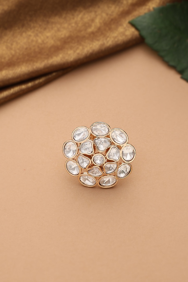 Rose Gold Finish Kundan Polki Adjustable Ring by Swabhimann Jewellery at Pernia's Pop Up Shop