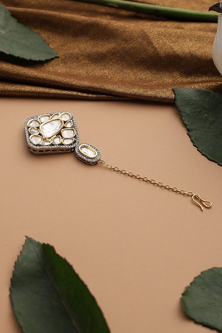 Gold Finish Kundan Polki Maang Tikka by Swabhimann Jewellery at Pernia's Pop Up Shop