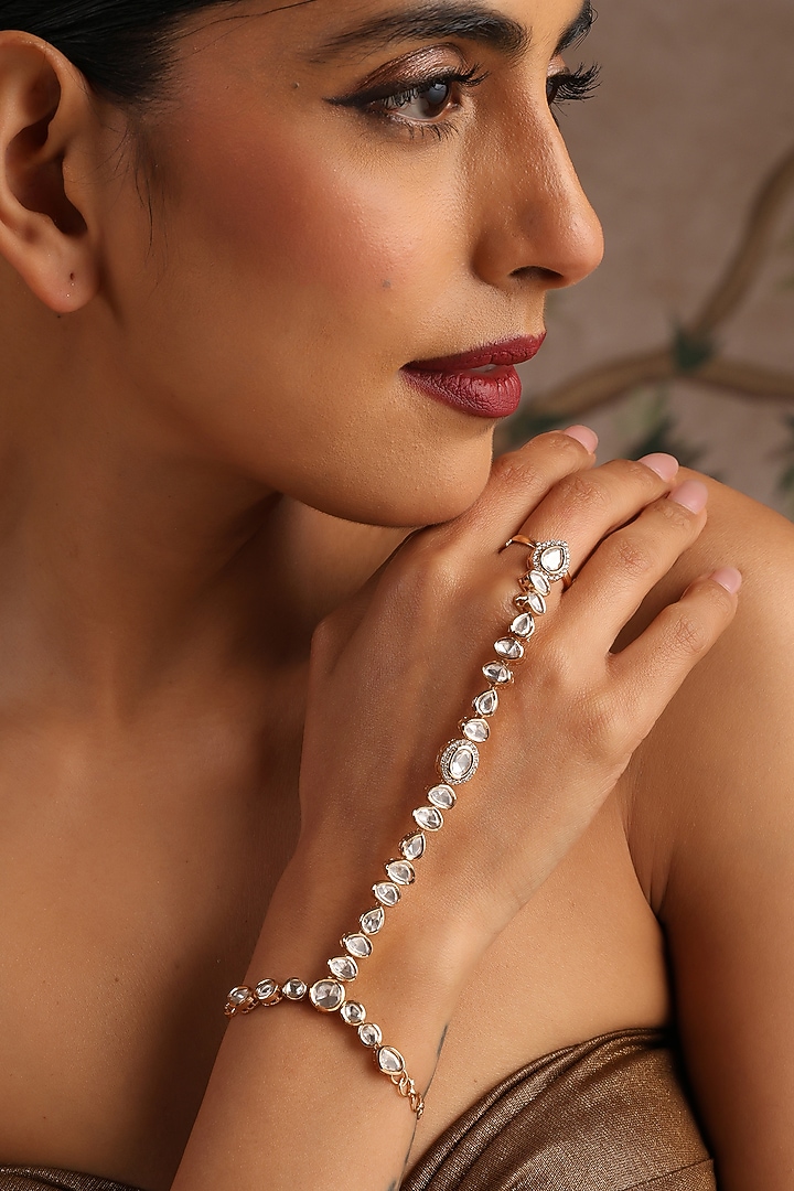 Rose Gold Finish Kundan Polki Hathphool by Swabhimann Jewellery at Pernia's Pop Up Shop