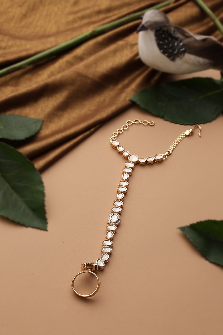 Rose Gold Finish Kundan Polki Hathphool by Swabhimann Jewellery at Pernia's Pop Up Shop