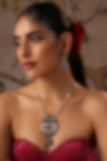 White Finish Multi-Colored Kundan Polki Pendant Necklace Set by Swabhimann Jewellery at Pernia's Pop Up Shop