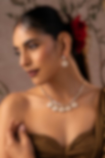 Rose Gold Finish Kundan Polki Necklace Set by Swabhimann Jewellery at Pernia's Pop Up Shop