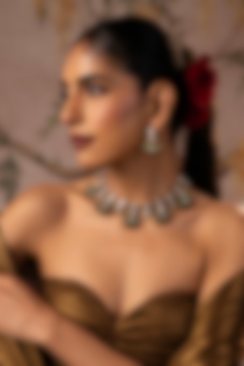 Gold Finish Green Kundan Polki Hasli Necklace Set by Swabhimann Jewellery at Pernia's Pop Up Shop