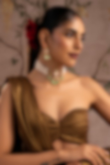 Gold Finish Multi-Colored Jadau Kundan Polki Choker Necklace Set by Swabhimann Jewellery at Pernia's Pop Up Shop