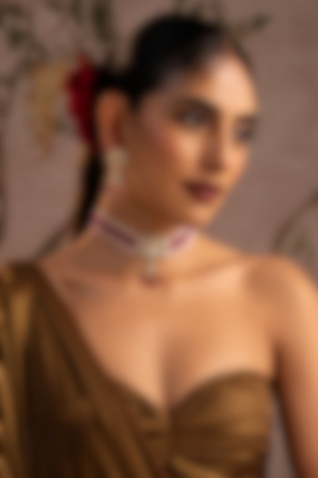Gold Finish Multi-Colored Jadau Kundan Polki Choker Necklace Set by Swabhimann Jewellery at Pernia's Pop Up Shop