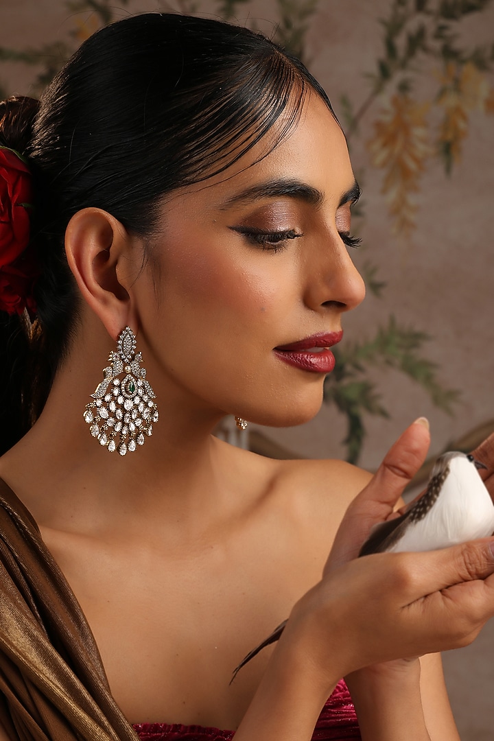 Gold Finish Green Kundan Polki Chandbali Earrings by Swabhimann Jewellery at Pernia's Pop Up Shop