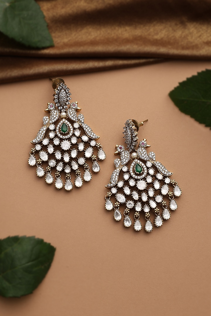 Gold Finish Green Kundan Polki Chandbali Earrings by Swabhimann Jewellery at Pernia's Pop Up Shop
