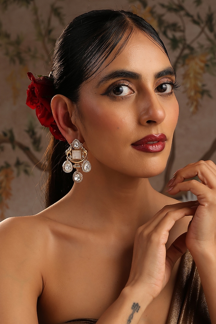 Gold Finish Kundan Polki Dangler Earrings by Swabhimann Jewellery at Pernia's Pop Up Shop