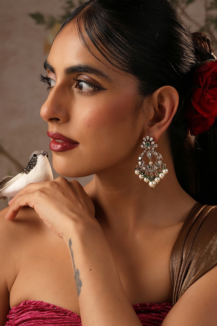Gold Finish Green Kundan Polki Chandbali Earrings by Swabhimann Jewellery at Pernia's Pop Up Shop