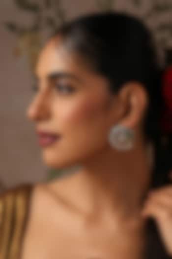 Gold Finish Green Kundan Polki Stud Earrings by Swabhimann Jewellery at Pernia's Pop Up Shop