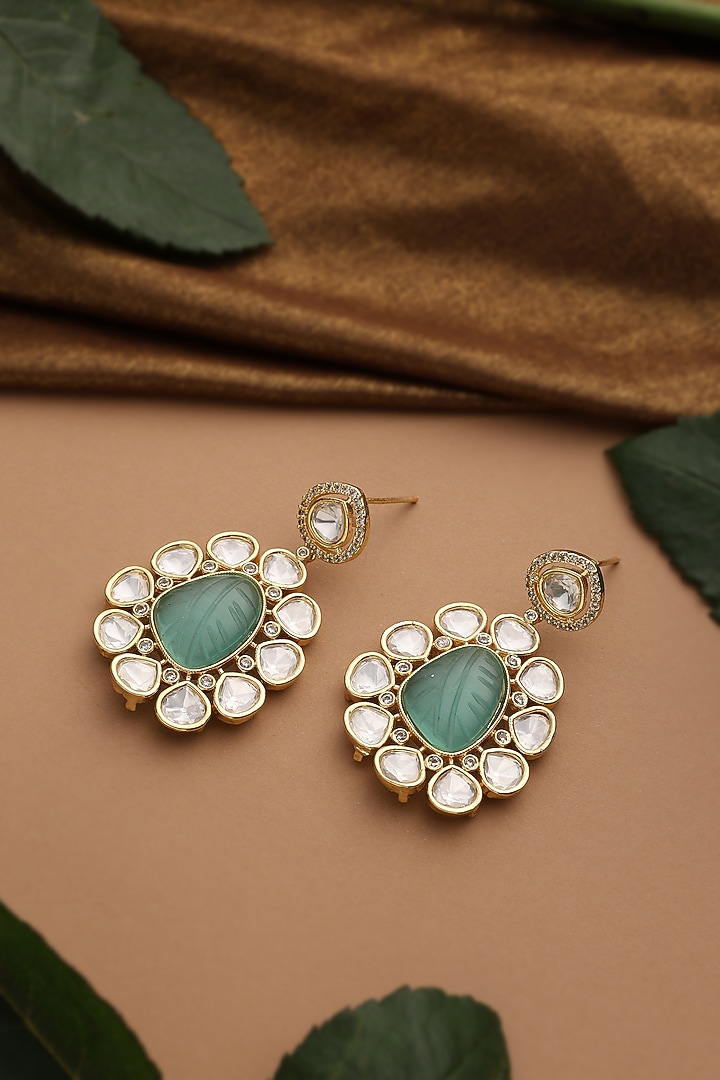Gold Finish Mint Kundan Polki Dangler Earrings by Swabhimann Jewellery at Pernia's Pop Up Shop