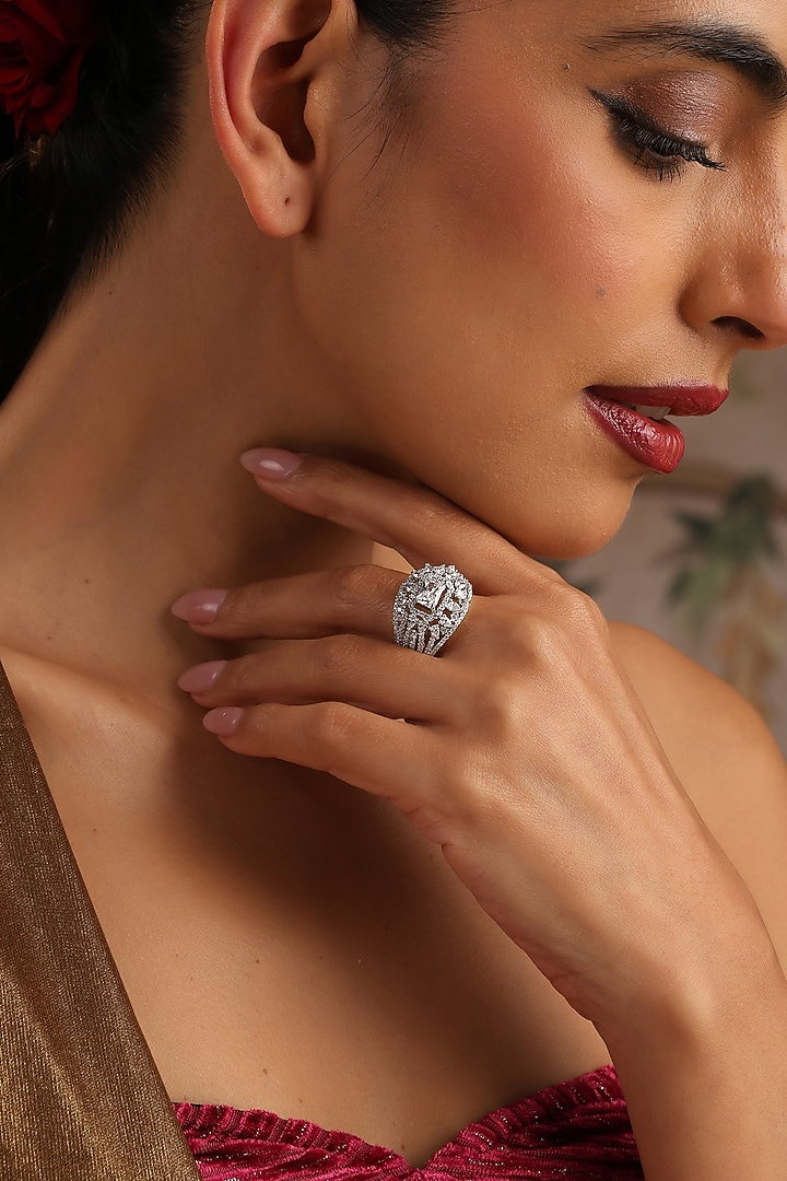 White Finish Solitaire Zircon Adjustable Ring by Swabhimann Jewellery at Pernia's Pop Up Shop