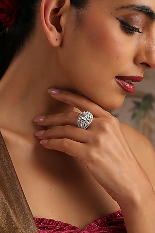 White Finish Solitaire Zircon Adjustable Ring by Swabhimann Jewellery