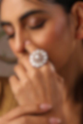 Rose Gold Finish Kundan Polki Adjustable Ring by Swabhimann Jewellery at Pernia's Pop Up Shop