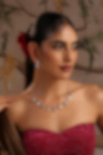 Rose Gold Finish Emerald Kundan Polki Necklace Set by Swabhimann Jewellery at Pernia's Pop Up Shop