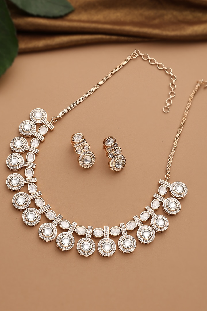 Rose Gold Finish Kundan Polki Necklace Set by Swabhimann Jewellery at Pernia's Pop Up Shop