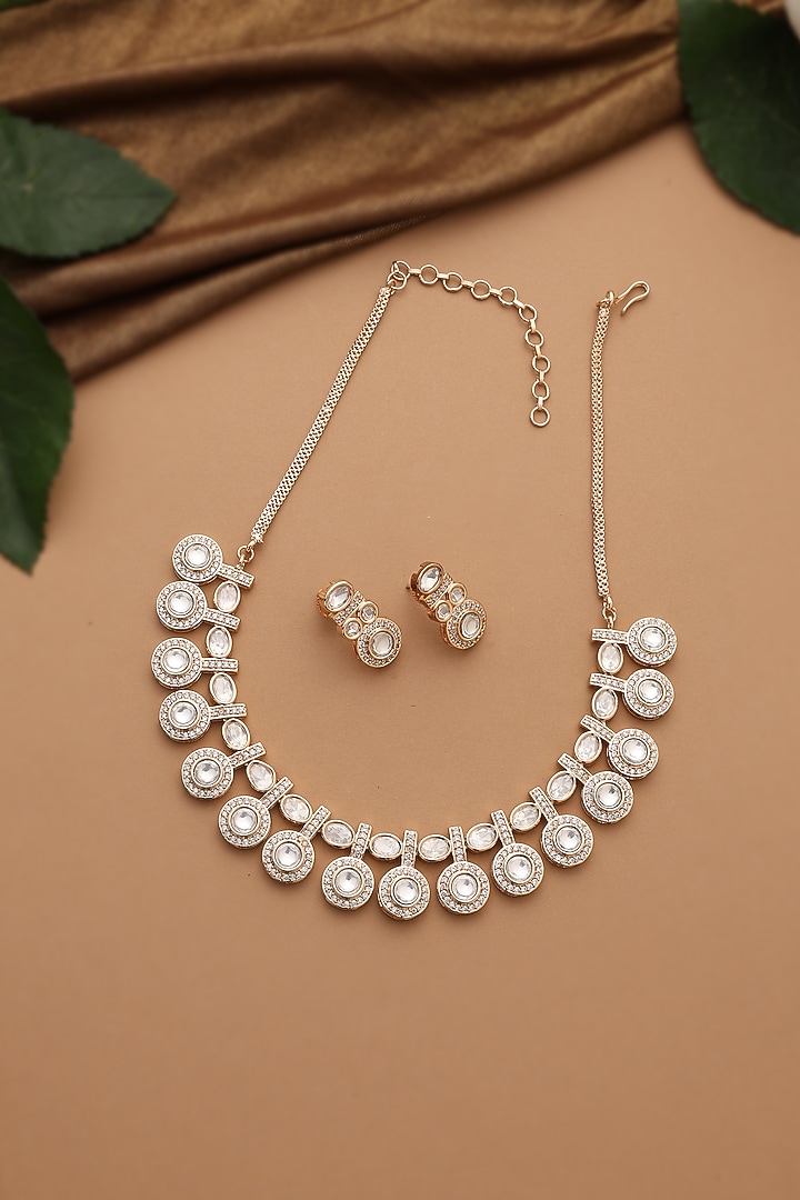 Rose Gold Finish Kundan Polki Necklace Set by Swabhimann Jewellery at Pernia's Pop Up Shop