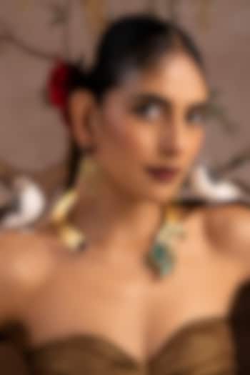 Gold Finish Emerald & Ruby Stone Hasli Necklace Set by Swabhimann Jewellery at Pernia's Pop Up Shop
