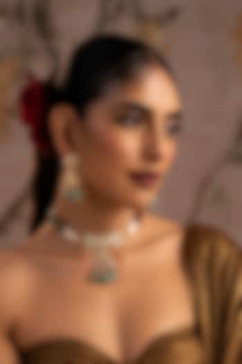 Gold Finish Multi-Colored Jadau Kundan Polki Choker Necklace Set by Swabhimann Jewellery at Pernia's Pop Up Shop