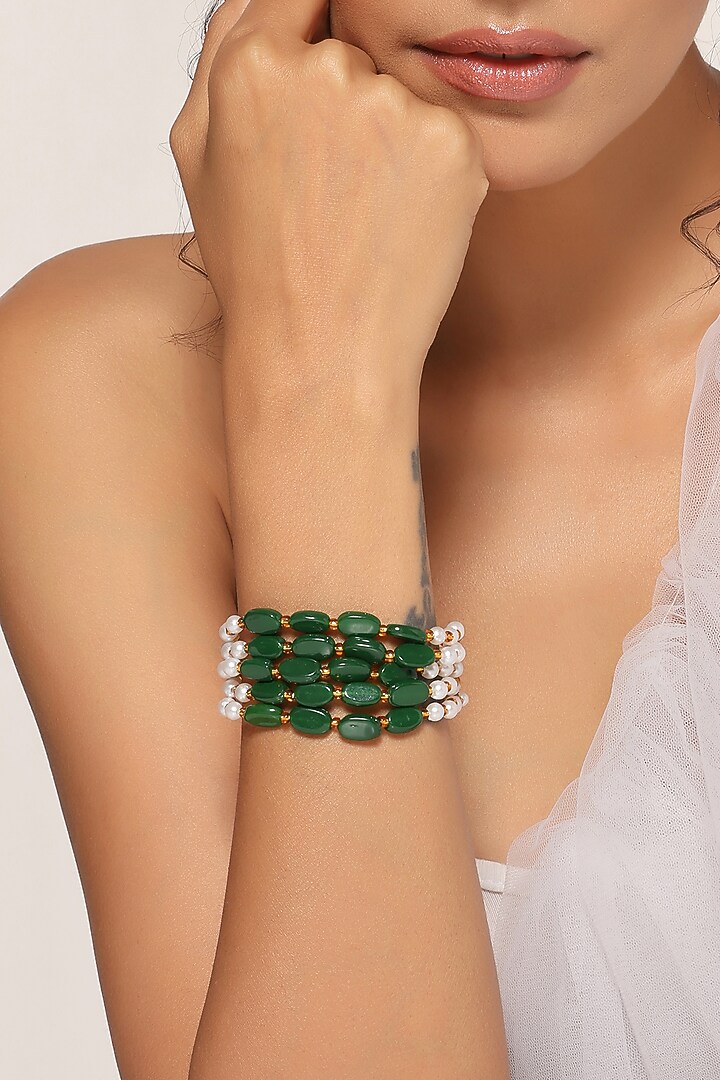 Gold Finish Shell Pearl Bracelet by Swabhimann Jewellery at Pernia's Pop Up Shop