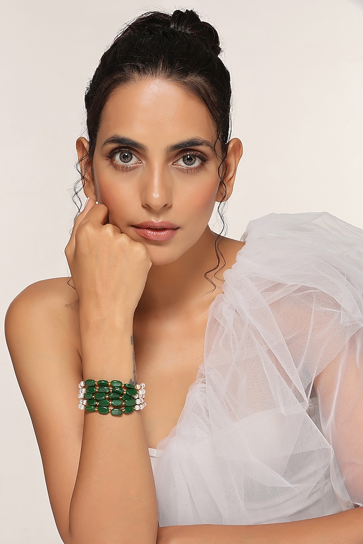 Gold Finish Shell Pearl Bracelet by Swabhimann Jewellery at Pernia's Pop Up Shop