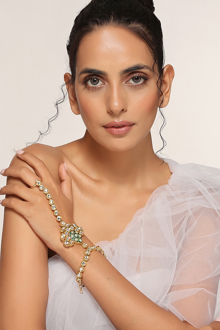 Gold Finish Kundan Polki Hathphool by Swabhimann Jewellery at Pernia's Pop Up Shop