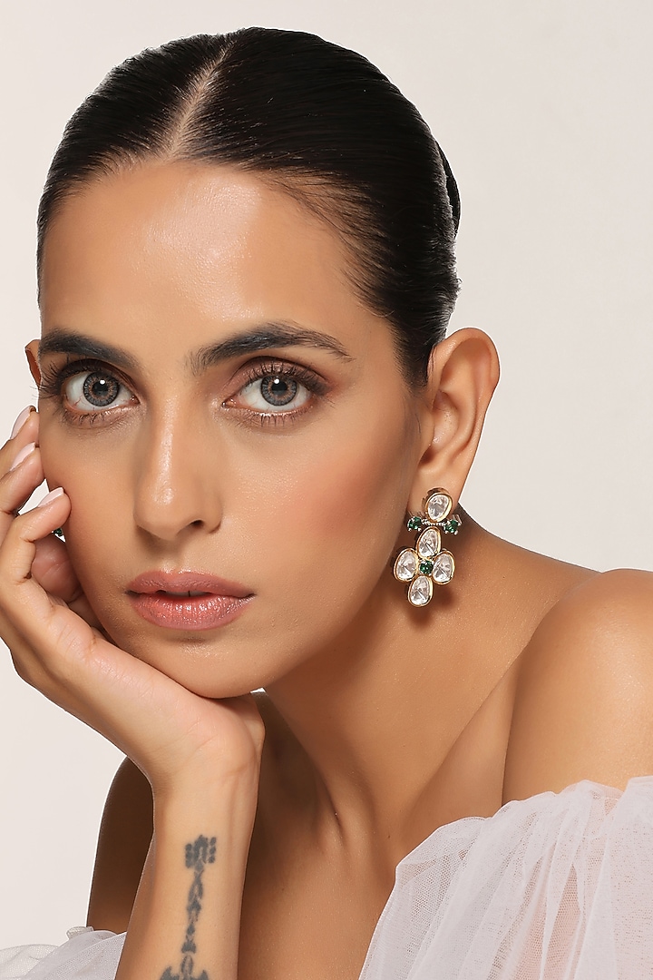Gold Finish Kundan Polki Dangler Earrings by Swabhimann Jewellery at Pernia's Pop Up Shop