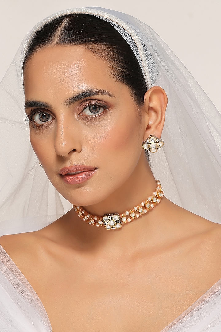 Two-Tone Finish Kundan Polki Necklace Set by Swabhimann Jewellery at Pernia's Pop Up Shop