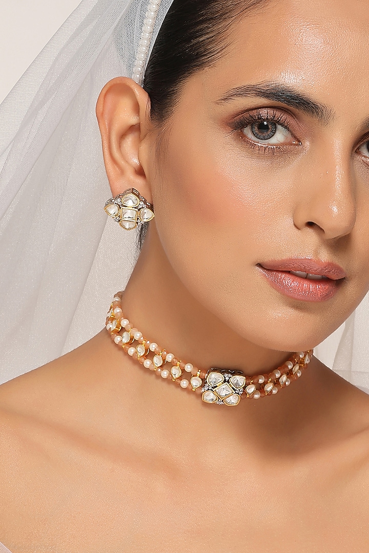 Two-Tone Finish Kundan Polki Necklace Set by Swabhimann Jewellery at Pernia's Pop Up Shop