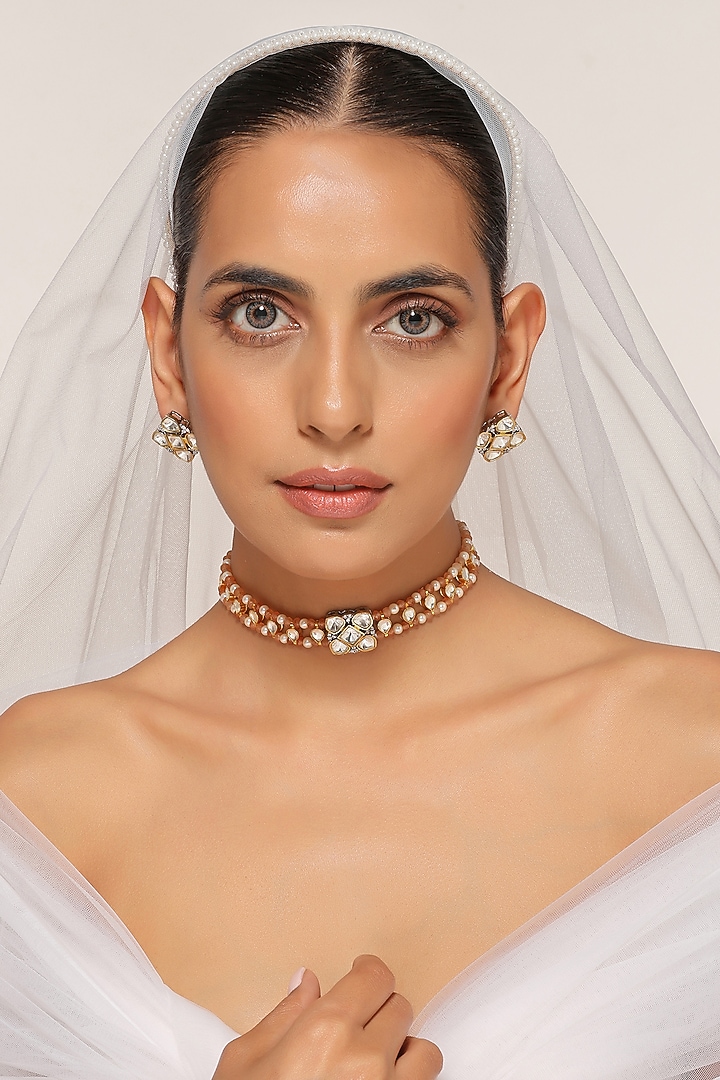 Two-Tone Finish Kundan Polki Necklace Set by Swabhimann Jewellery at Pernia's Pop Up Shop