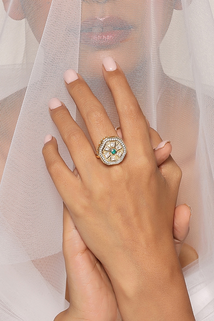 Gold Finish Kundan Polki Ring by Swabhimann Jewellery at Pernia's Pop Up Shop