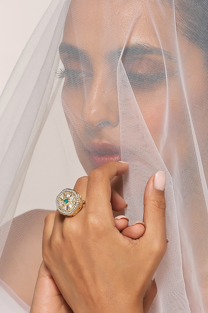 Gold Finish Kundan Polki Ring by Swabhimann Jewellery at Pernia's Pop Up Shop